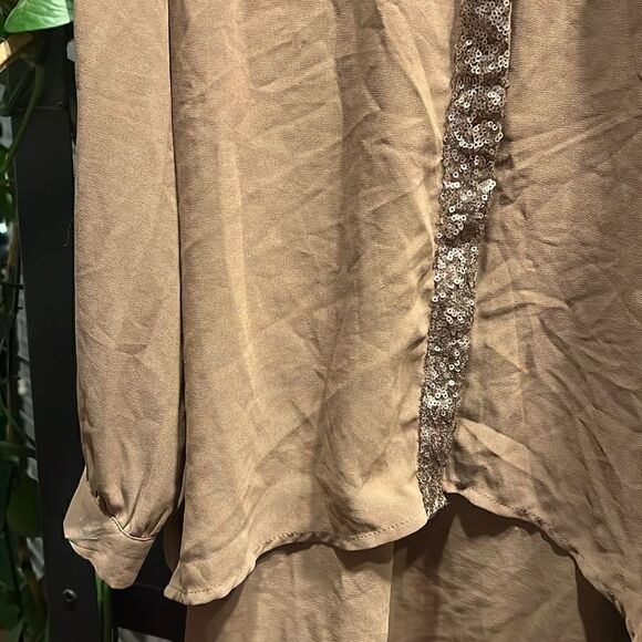 Brown Chiffon and Sequin Button Down Shirt NEVER WORN Size Small - Picture 4 of 6